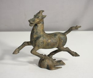 Antique Chinese Bronze Galloping Horse Statue  Flying Horse Of Gansu Style