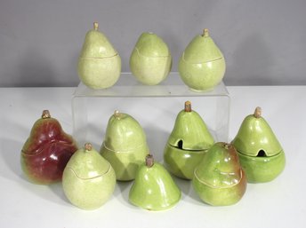 Set Of 10 Ceramic Pear Lidded Containers  Signed USA  Whimsical Studio Pottery