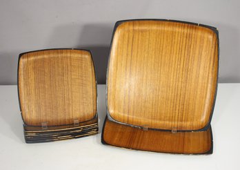Vintage Scanwood Teak Veneer Serving Tray & Plate Set  9' X 9' & 13.5' X 13.5'
