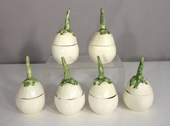 Set Of 6 Handcrafted Eggplant Ceramic Lidded Containers  Signed B. Wiseman USA  1994 Studio Pottery