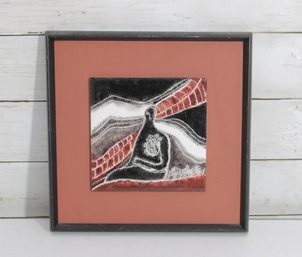 Vintage Enamel Art Plaque Abstract Figure Mid-Century Style Framed 10.5' X 10.25'