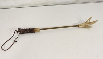 Vintage 20' Brass & Antler Back Scratcher  Folk Art Hunting Lodge Cabin Decor