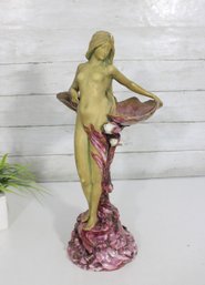 Amphora Austria Art Nouveau Porcelain Figural Vase  Maiden W/ Flower  16.5 H