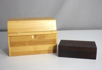 Set Of Two Decorative Wooden Storage Boxes - Bamboo And Vintage Design