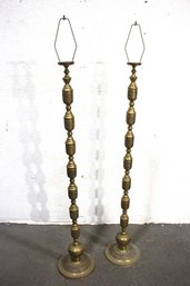 Pair Of 1960s Japanese MCM Brass Floor Lamps  Embossed With Middle Eastern Motifs