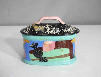 I Just Cant Help Myself Lidded Ceramic Dish By Dunn Designs  4'H X 6'W  Pop Art Studio Pottery