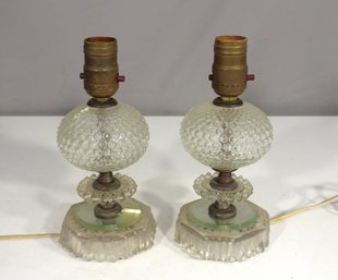Vintage 9' Hobnail Glass Boudoir Lamps  Pair Of Antique Accent Lamps