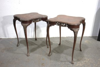 Pair Of Vintage Ornate Carved Wooden Side Tables With Cabriole Legs