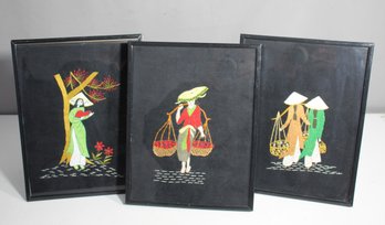 Set Of 3 Framed Vietnamese Embroidery Artworks  11.5' X 9'