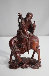 9' Hand-Carved Wooden Sculpture Of A Rider On Horseback