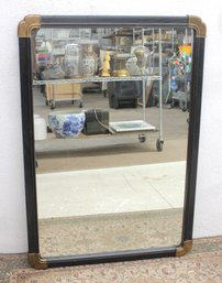 Vintage Art Deco Wall Mirror Black Frame W/ Brass Corner Accents 46' X 32'