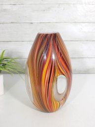 Missoni For Target Murano Style Art Glass Vase  Striated Red/Orange Swirl  10' H