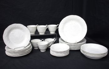 Partial Davenport Staffordshire England Dinnerware Set - Embossed Leaf Design