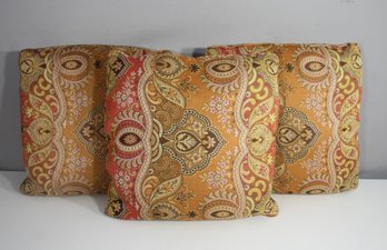 Set Of 3 Decorative Throw Pillows  16' X 16'  Paisley & Damask Design