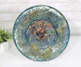 Vintage Enamel Art Plate Abstract Round Charger 15.5' Multicolor (Chip)
