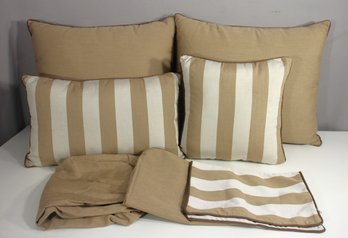 Sunbrella Outdoor Pillow Covers & Cushion Set  Beige & White Striped
