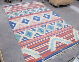 Large Vintage Southwestern Style Kilim Rug Geometric Pattern 10.9 Ft X 6.8 Ft