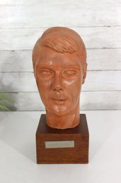 Vintage Clay Bust Sculpture On Wood Base  Signed Petr Harris  14 Tall