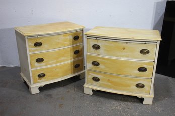 Pair Of Vintage Bow-Front Wooden Dressers With Distressed Finish
