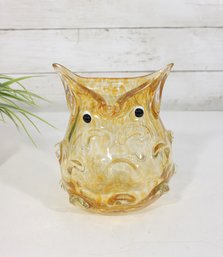 Cristalleria D'Arte Murano Art Glass Owl Vase  Amber Gold Hand Blown  7' Tall  Italy