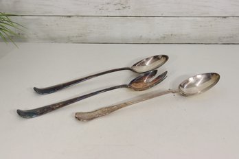 Lot Of 3 Vintage Silver Serving Utensils  Mixed Marks  Ornate & Mid Century Styles