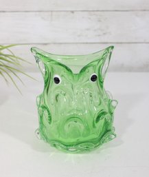 Green Cristalleria D'Arte Murano Art Glass Owl Vase  Hand Blown Italian  6' Tall