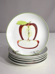 Set Of Six 7.5' Round Plates With Apple Motif And Definition