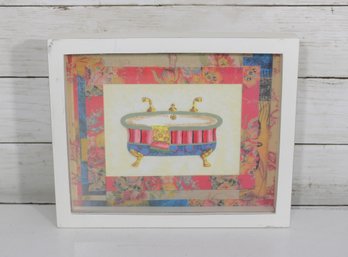Framed Decorative Bathtub Art Print  Colorful Patchwork Design, 9.5' X 11'