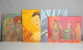 Set Of Original Paintings On Board - Portraits And Still Life