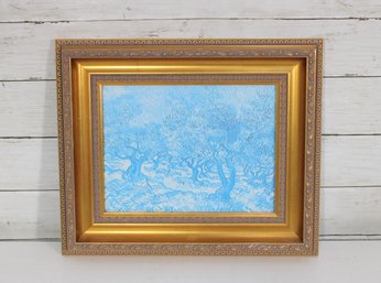 Framed Blue Landscape Art Print In Ornate Gold Frame  12.5' X 15'