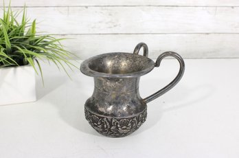 Antique Silver-Plated Loving Cup Trophy Vase Floral Repouss 6' X 5'