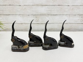Set Of 4 Vintage Cast-Iron Document Embossing Presses / Notary Seal Tools  7' H