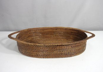 Handwoven Rattan Serving Tray With Handles  18 W Oval Basket