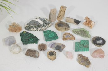 Large Mixed Mineral & Stone Specimen Lot  Malachite, Agate, Petrified Wood, Crystals