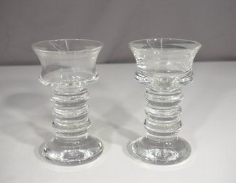 Vintage Pair Of Fritjof Lken Brunskunst Stavanger Crystal Candle Holders  Norwegian Mid-Century Design
