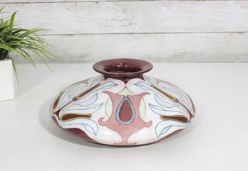 Limoges Hand-Painted Porcelain Vase  Art Nouveau Style Floral Design  9.5' Round X 4'H