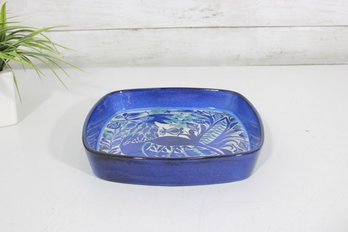Royal Copenhagen Fajance Bird Bowl  Blue Square Dish  Danish Modern  9' X 9'