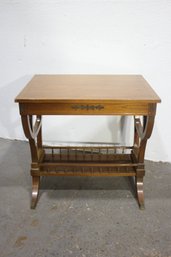 Vintage Wooden End Table With Drawer And Spindle Shelf  Elegant Design