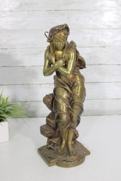 Eutrope Bouret (18331906) Shivering Woman Bronze Sculpture  Signed  17' H