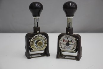 Pair Of Vintage Bates Numbering Machine 6 Wheels Style A Stamp Read USA