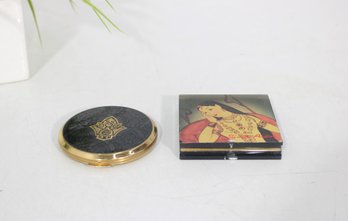 Stratton Gold Crest Powder Compact (Black & Gold) & Elizabeth Arden Velvet Plumtones Compact  Vintage