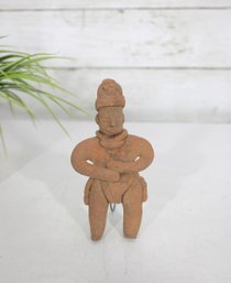 Pre-Columbian Style Terracotta Figural Sculpture  Seated Warrior Figure  5.5' H