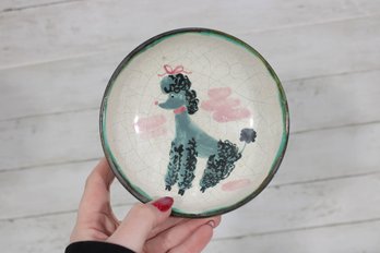 Vintage Jarl Susie Studio Pottery Bowl  Hand Painted Poodle Design  5.5'