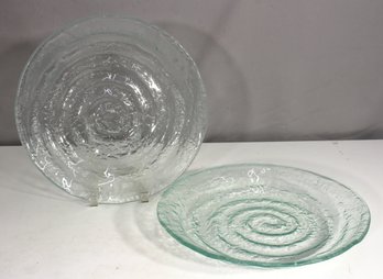 Set Of 2 Textured Glass Plates  Swirl Design  13.5' Diameter