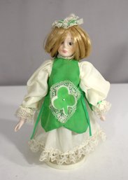 9.5' Irish-Themed Porcelain & Fabric Doll With Shamrock Apron