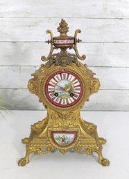 Antique 19th Century French Style Gilt Mantel Clock W/ Chime  14' H  Untested