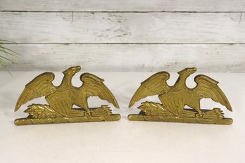 Pair Of Vintage Cast Iron Brass Finish American Eagle Plaques / Bookends Style  4 X 7