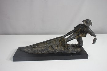 Bronze-Style Sculpture Of A Fisherman With Net