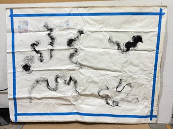 Monumental Abstract Canvas Drop Cloth Artwork  Black Ink On Belgian Canvas  84' X 112'