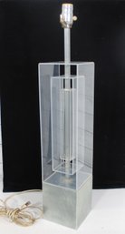 Mid Century Modern Stacked Lucite Geometric Table Lamp W/ Chrome  Sculptural Design